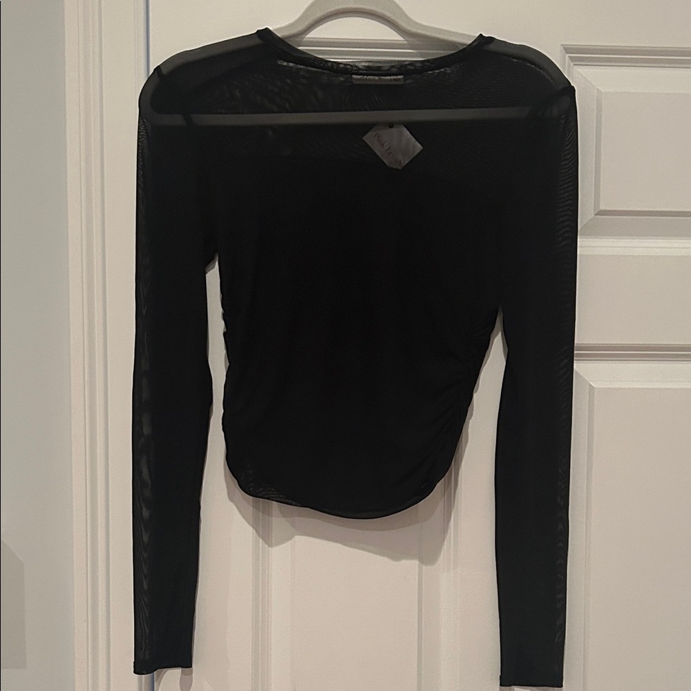 Active USA Black Long Sleeve Mesh Top